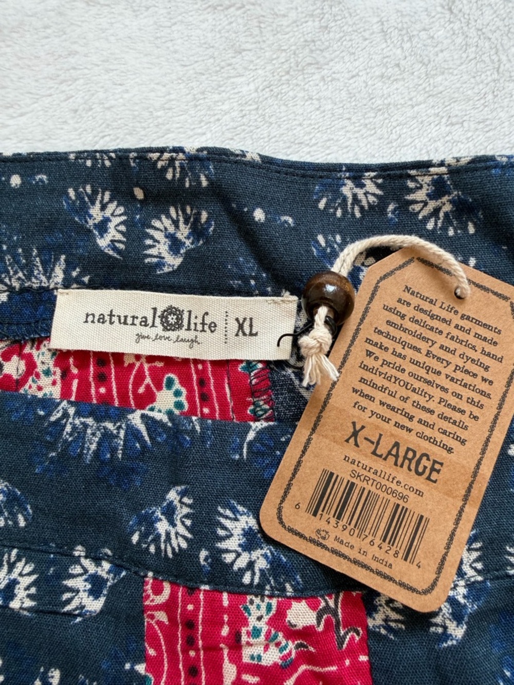 NWT Natural Life Navy and Red Hankerchief Patchwork Side Slit Boho Maxi Skirt - Picture 7 of 10
